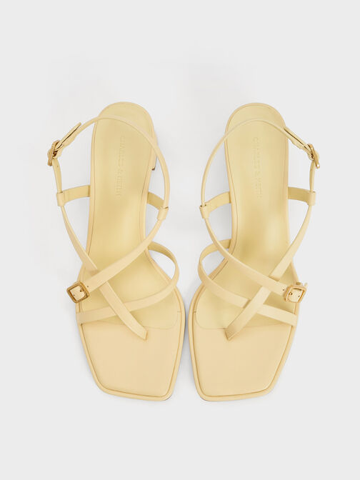 Strappy Block-Heel Thong Sandals, Yellow, hi-res