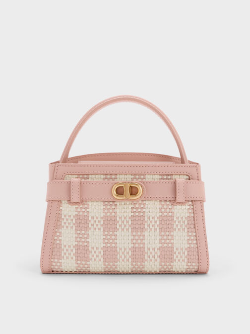 Aubrielle Checkered Top Handle Bag, Light Pink, hi-res