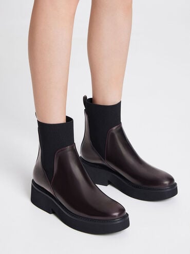 Ankle Sock Boots, Burgundy, hi-res