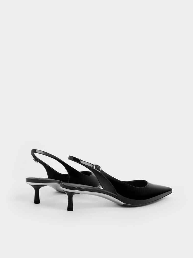 Patent Pointed-Toe Slingback Pumps, Black Patent, hi-res