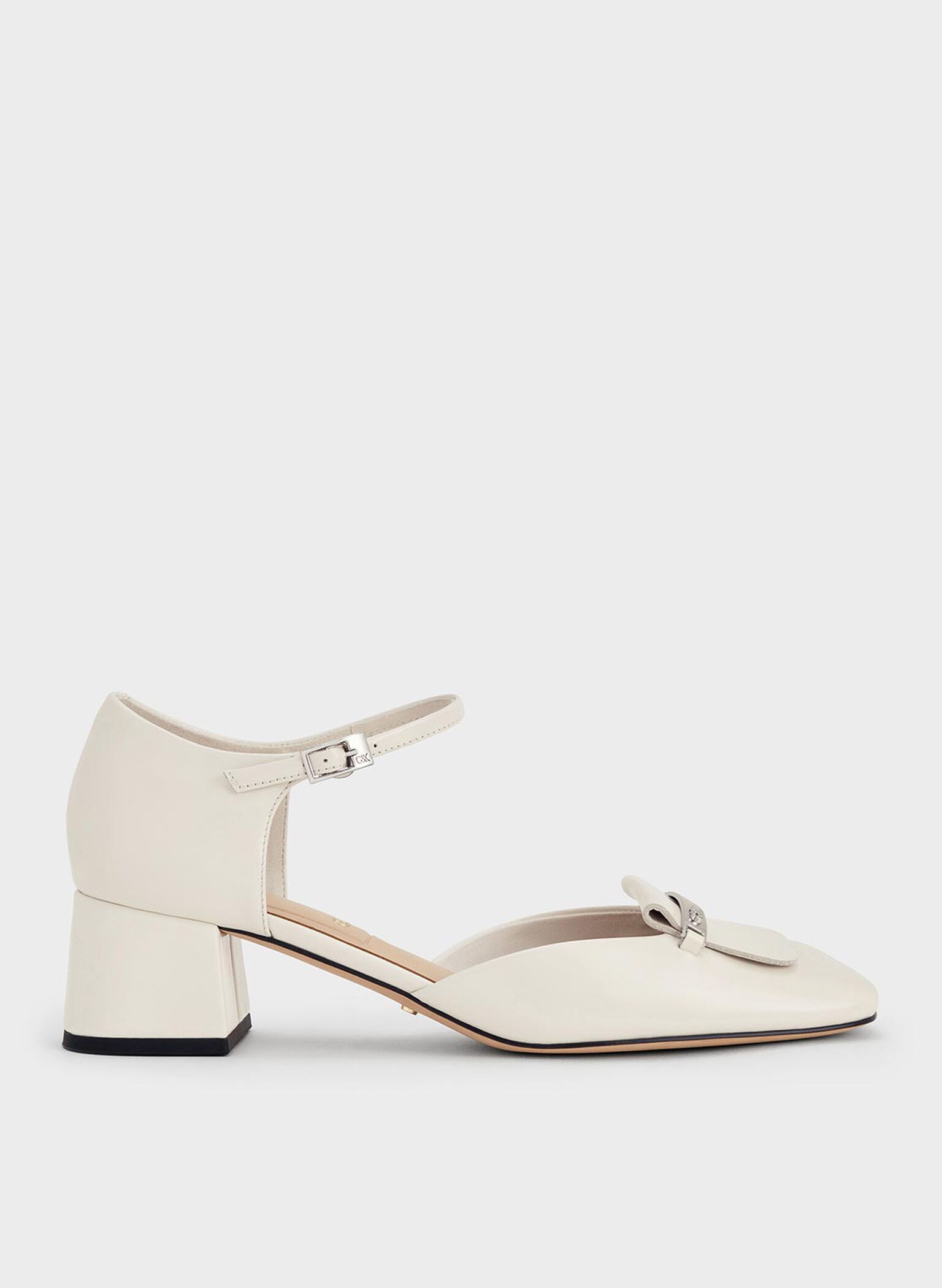 Leather Square-Toe D'Orsay Ankle-Strap Pumps, Chalk, hi-res