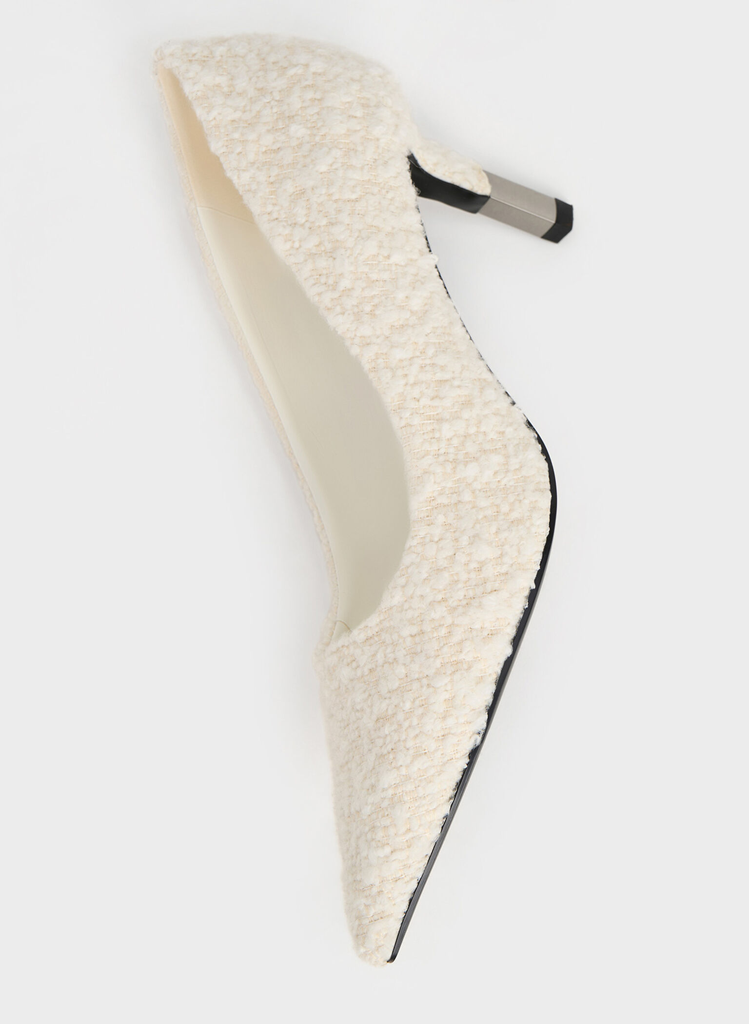 Textured Pointed-Toe Stiletto Pumps, White, hi-res