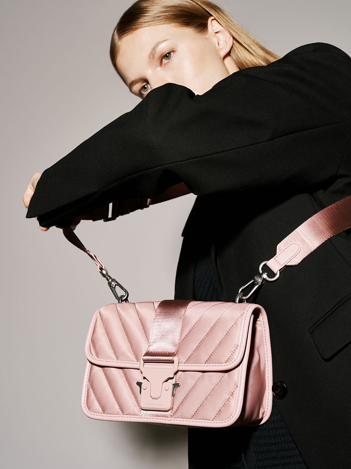 Sonia Recycled Nylon Padded Bag, Pink, hi-res