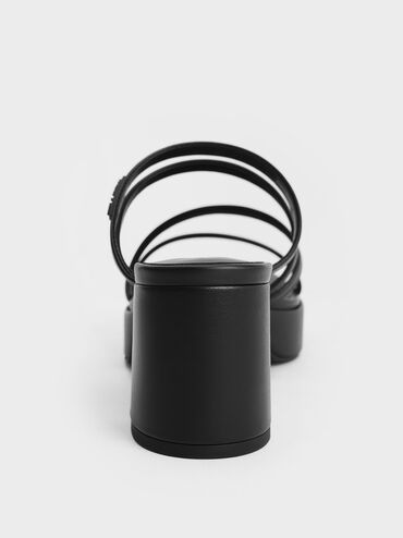 Mules de tiras con tacón trapecio, Negro, hi-res