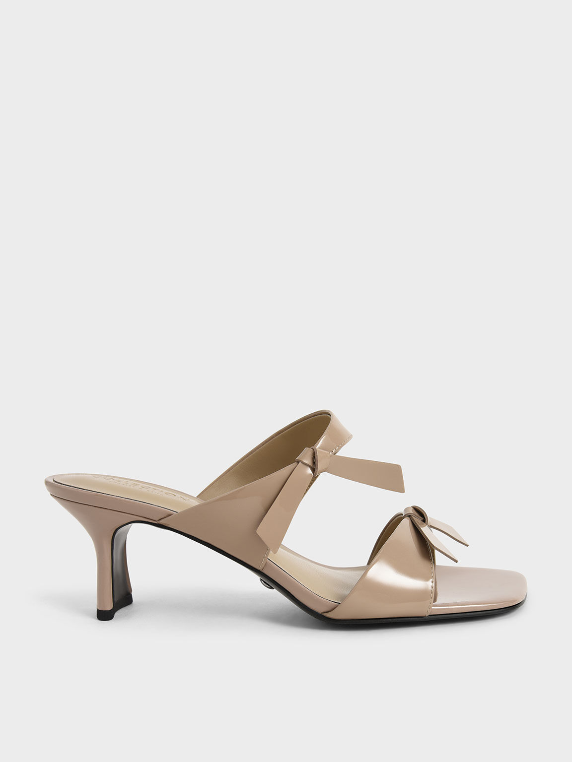 Patent Leather Bow-Tie Blade Heel Mules, Taupe, hi-res