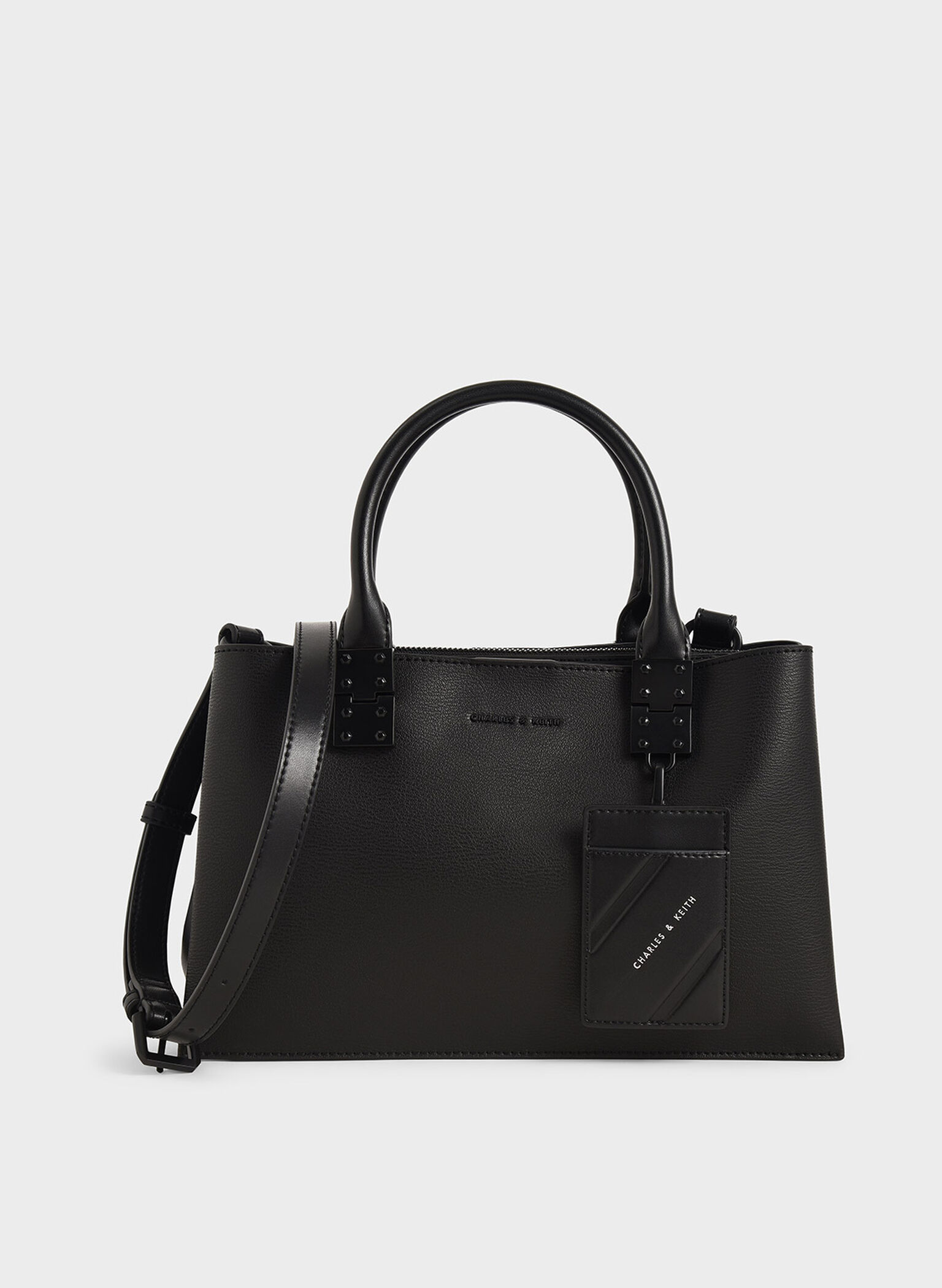 Cameron Double Top Handle Bag, Ultra-Matte Black, hi-res