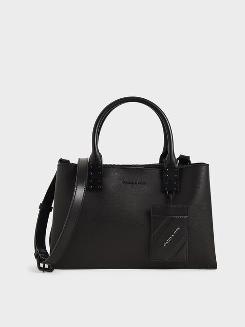 Double Top Handle Structured Bag, Ultra-Matte Black, hi-res