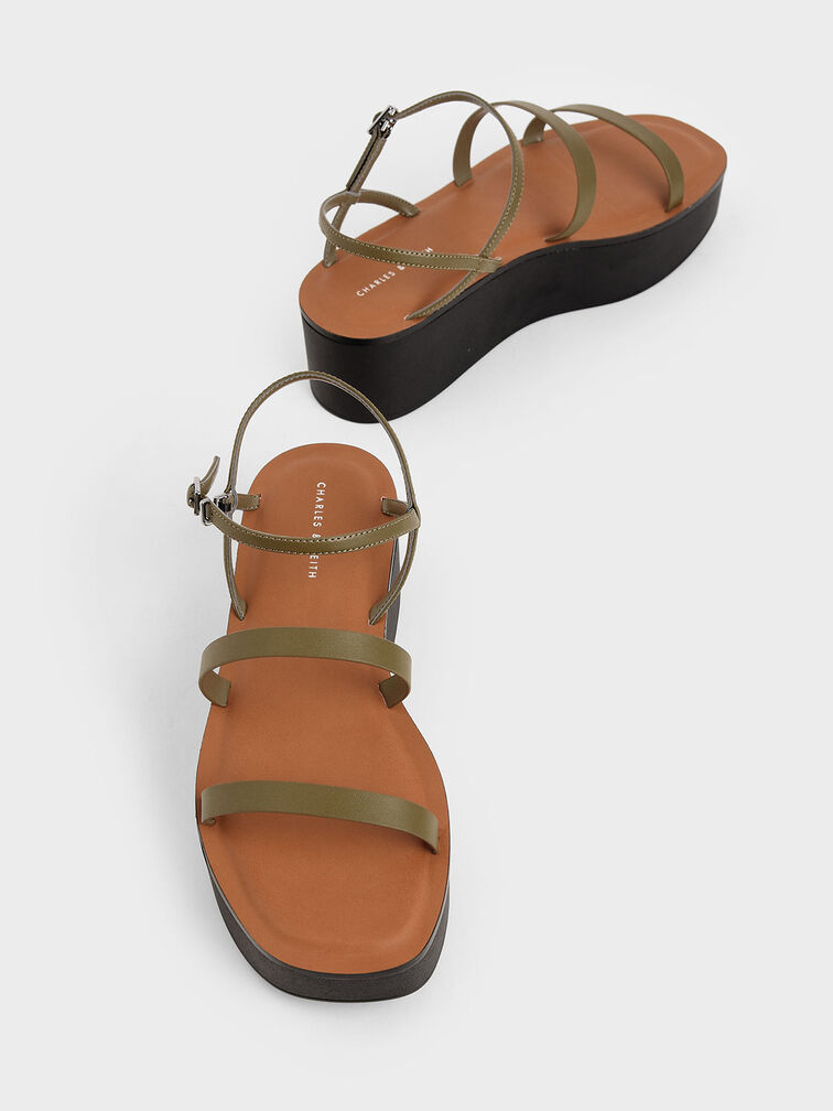 Strappy Flatform Sandals, Olive, hi-res