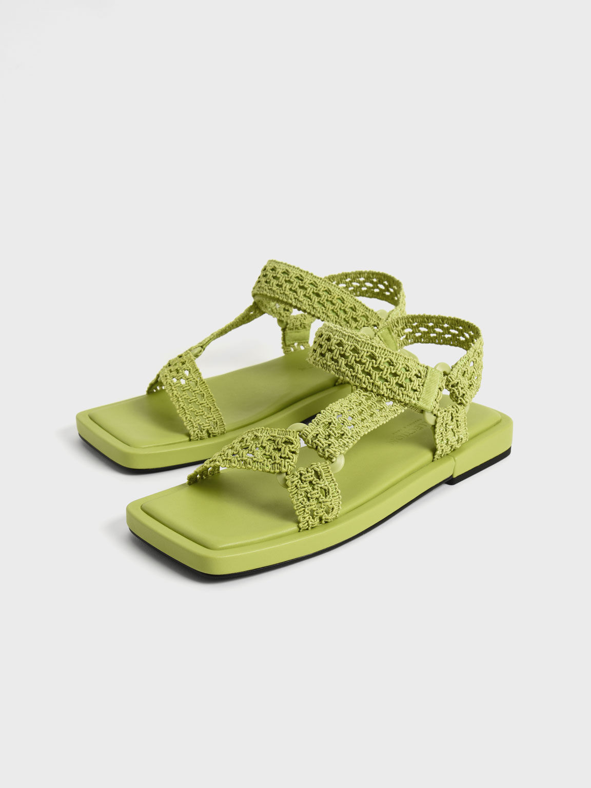 Vina Knitted Square-Toe Sandals, Green, hi-res