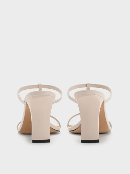 Leather T-Bar Heeled Mules, Chalk, hi-res
