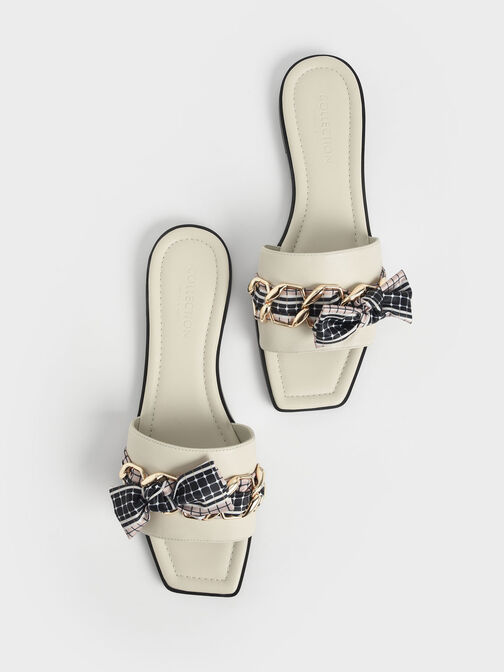 Printed Fabric Scarf Leather Slide Sandals, Chalk, hi-res