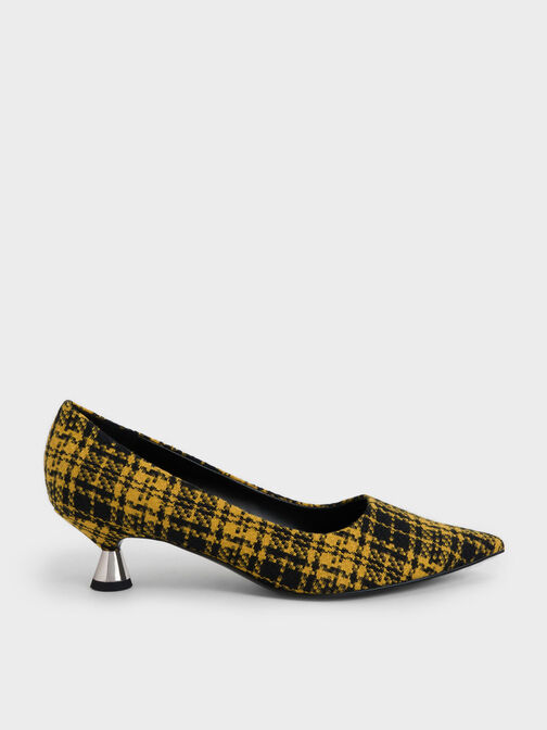 Checkered Spool Heel Pumps, Yellow, hi-res