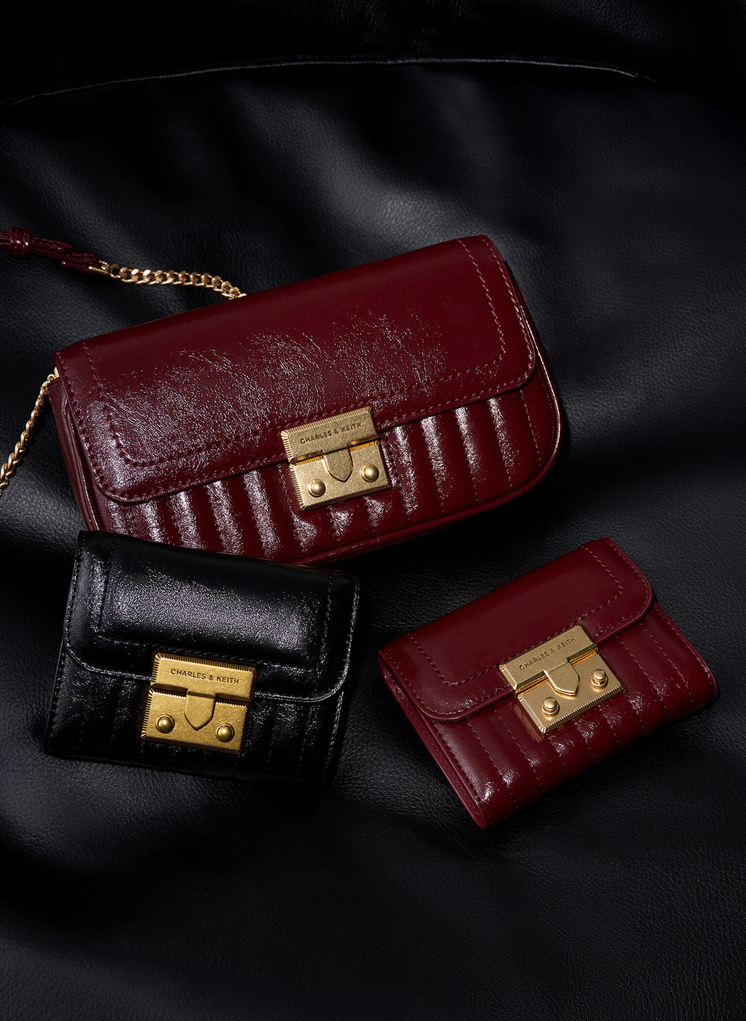 Donna Crinkle-Effect Wallet, Burgundy, hi-res