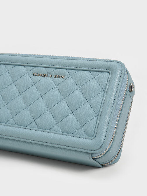 Quilted Boxy Long Wallet, Slate Blue, hi-res