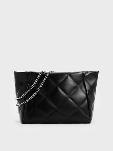 Apfra Quilted Chain-Handle Tote Bag, Noir, hi-res