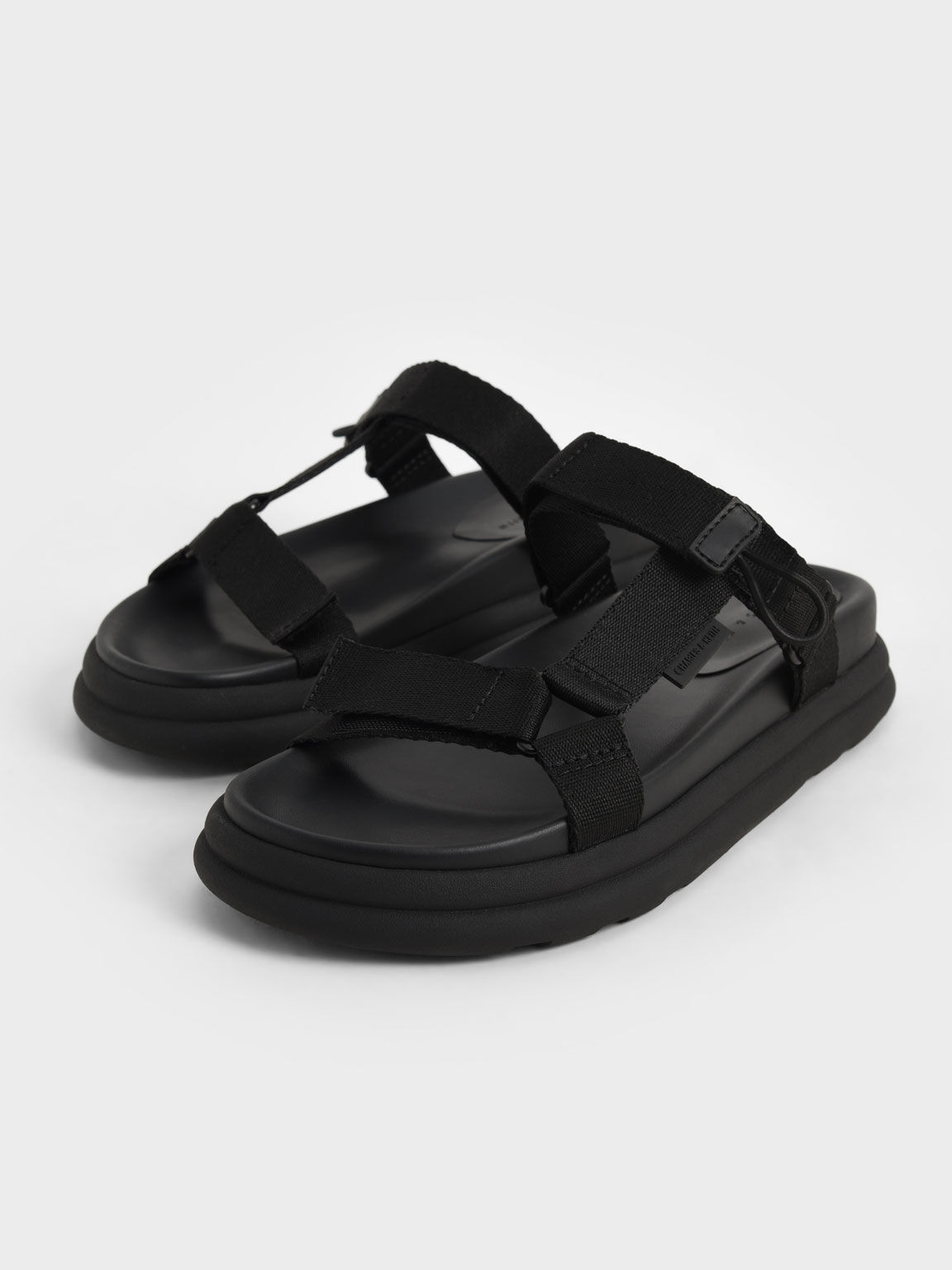 Polyester Velcro Strap Sports Sandals, Black, hi-res