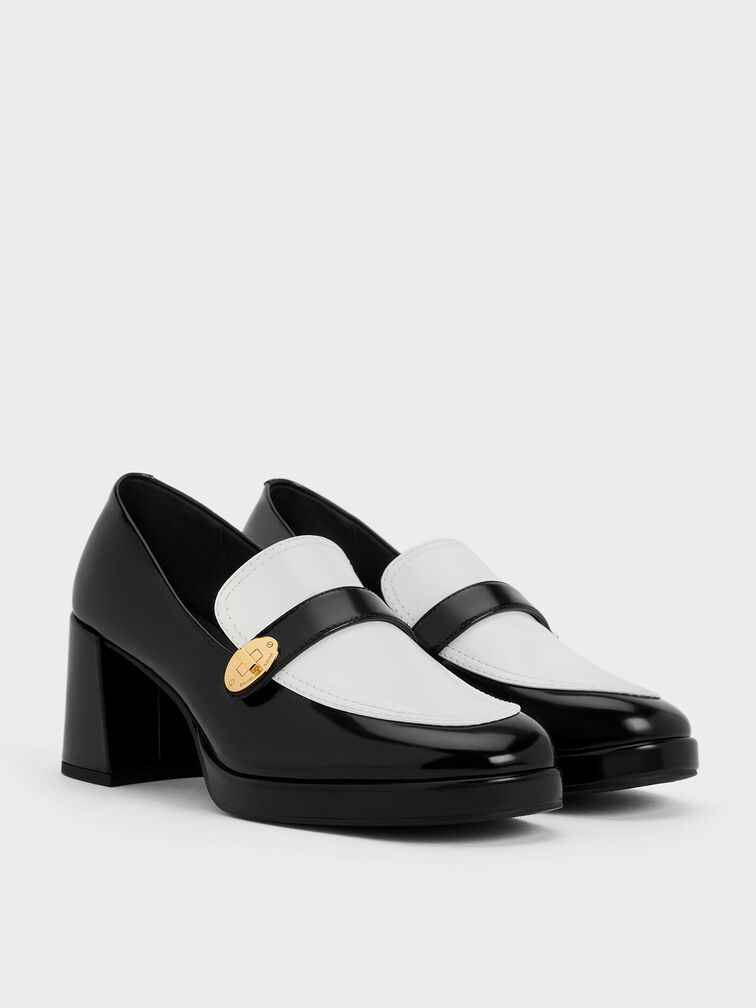 Multicoloured Two-Tone Metallic Accent Loafer Pumps - CHARLES & KEITH US