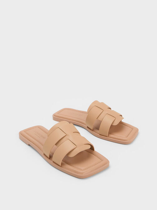 Trichelle Interwoven Leather Slide Sandals, Nude, hi-res