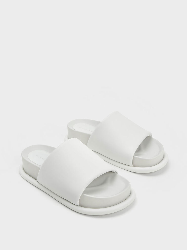 White Padded Strap Slide Sandals - CHARLES & KEITH SG