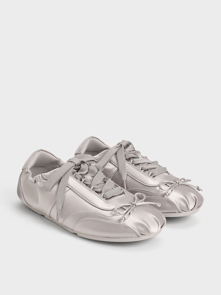 Cece Satin Ruched Bow Sneakers, Light Grey, hi-res