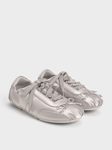 Cece Satin Ruched Bow Sneakers, Light Grey, hi-res