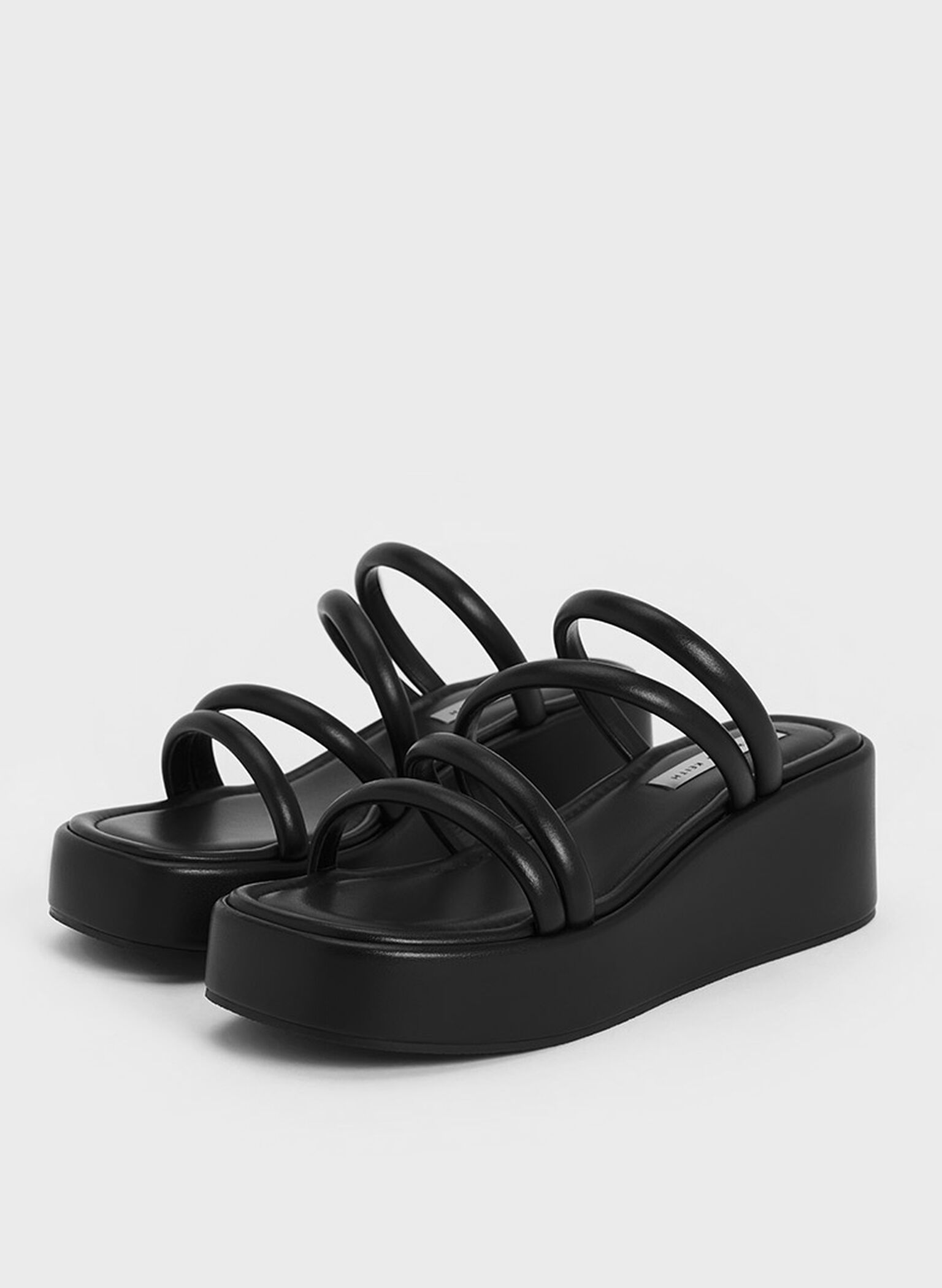 Black Strappy Platform Wedges CHARLES & KEITH TR