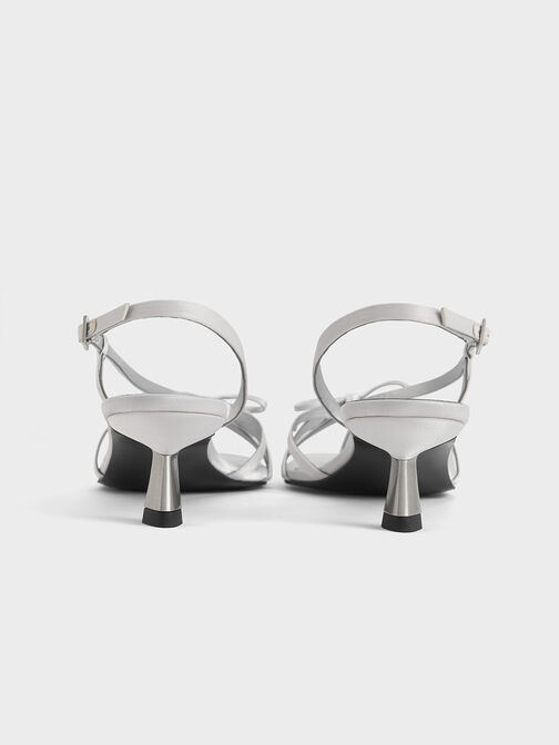 Bow Strappy Heeled Thong Sandals, Silver, hi-res
