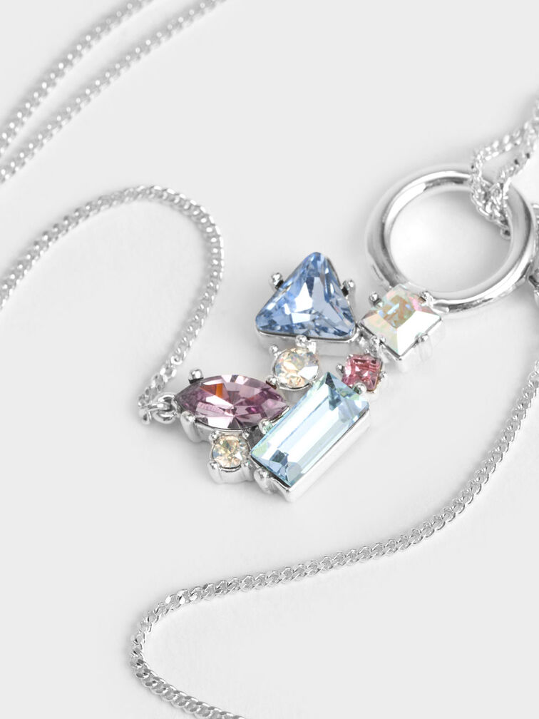 Crystal-Embellished Double Chain Necklace, Silver, hi-res