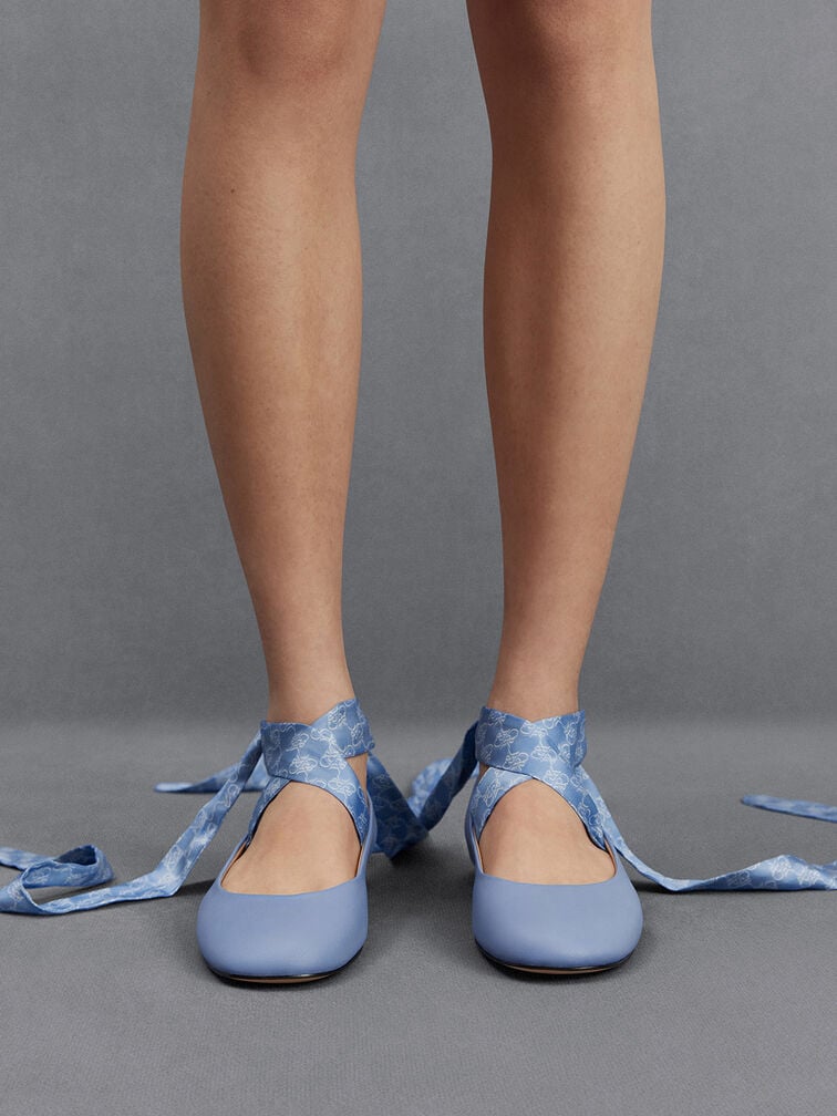 緞帶真皮芭蕾舞鞋, 淺藍色, hi-res