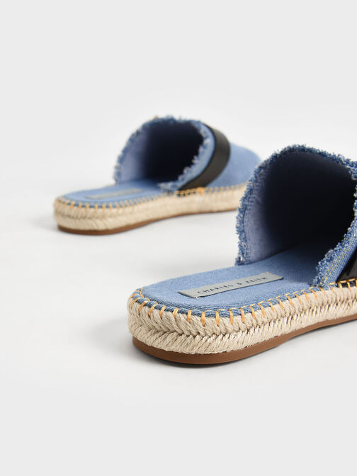 Buckled Denim Espadrille Mules, Blue, hi-res