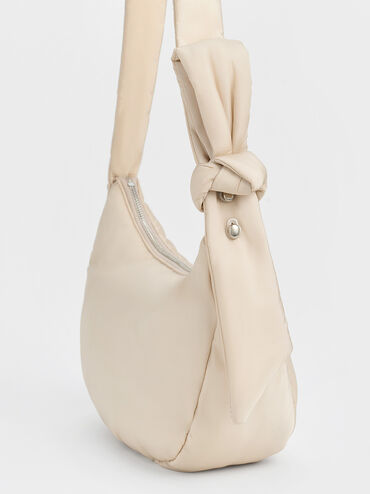 Bolso hobo Delilah de Nylon con detalles anudados, Oat, hi-res