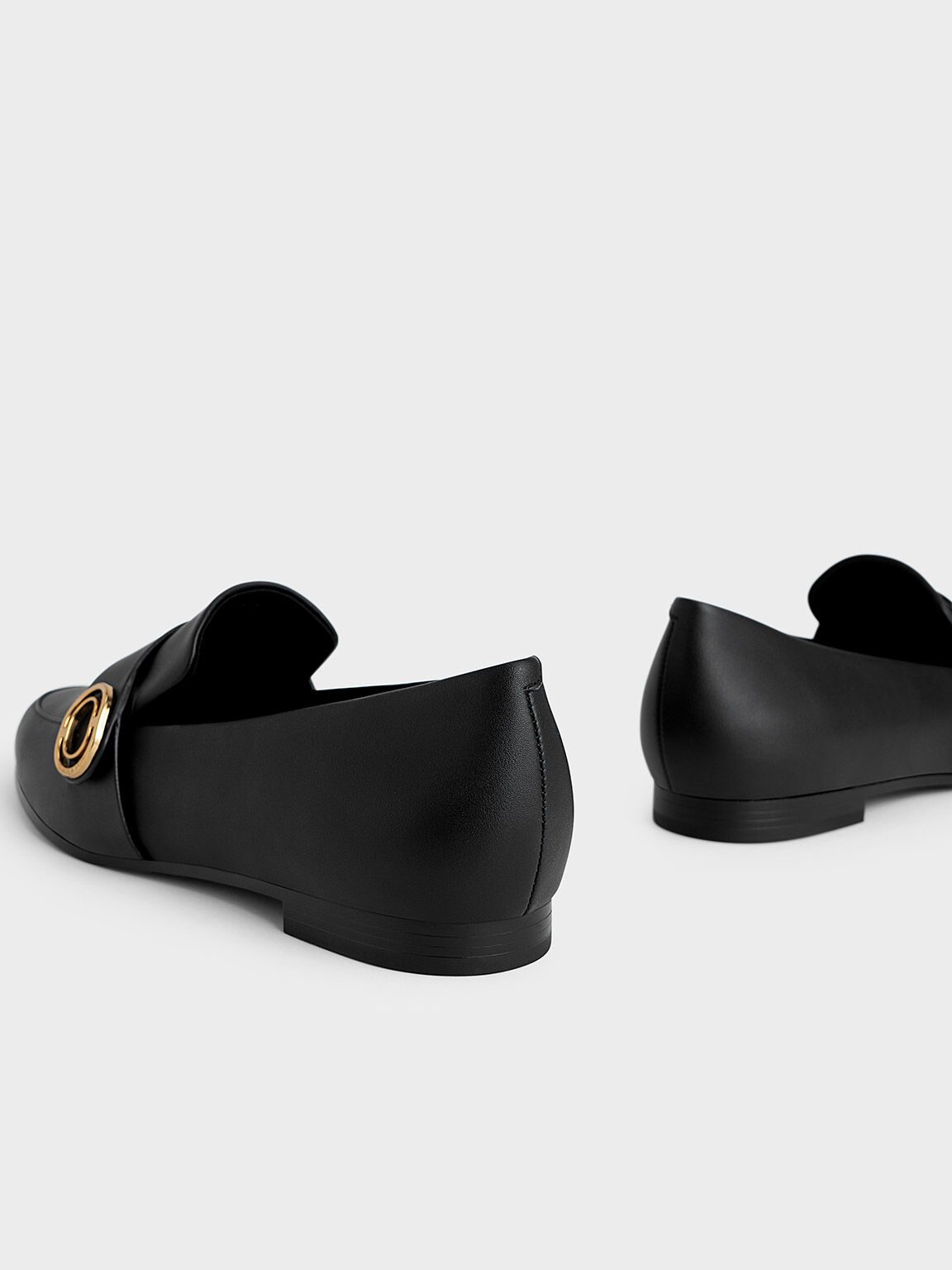 Metallic Accent Almond-Toe Penny Loafers, Black, hi-res