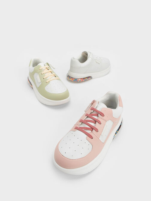 Girls' Beaded Sole Lace-Up Sneakers, Blush, hi-res