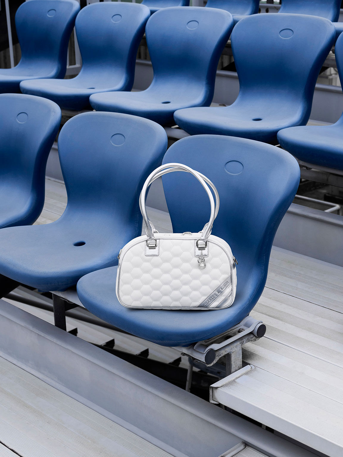Striped Textured Bowling Bag, White, hi-res