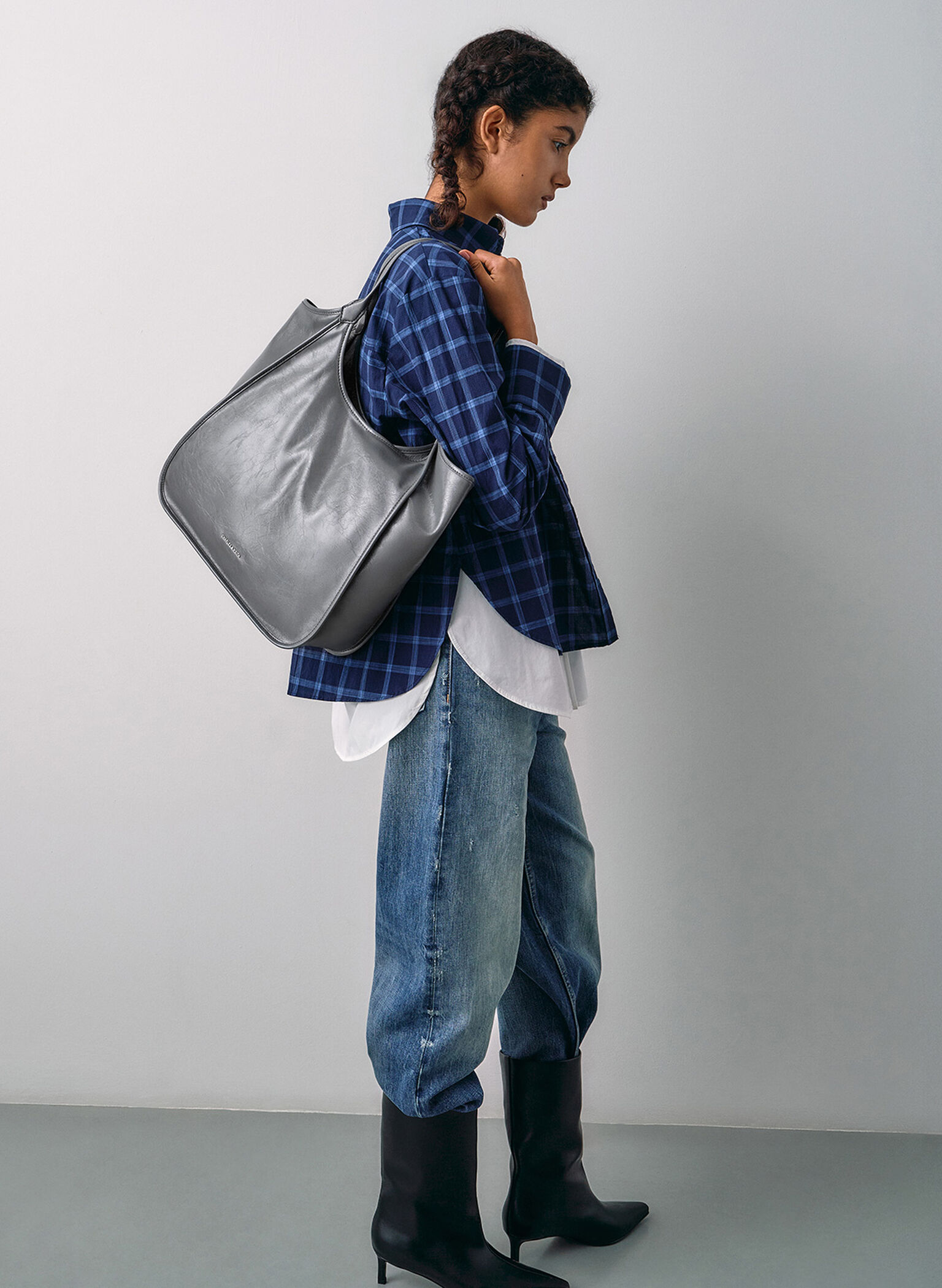 Bolso tote holgado Sianna efecto arrugado, Gris, hi-res