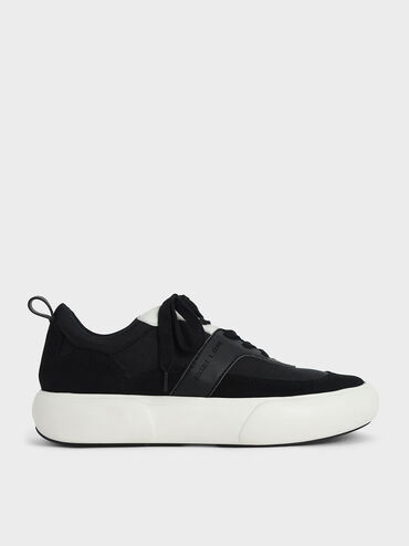 Textured Low Top Sneakers, Black, hi-res