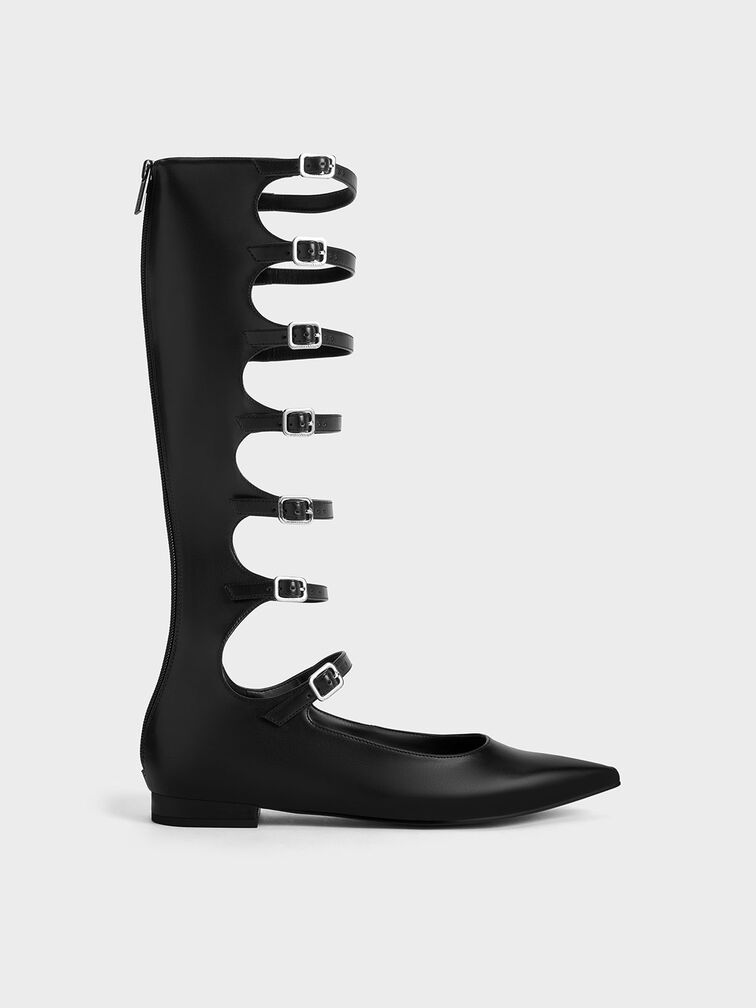 Lyric Gladiator Pointed-Toe Flats, Black, hi-res