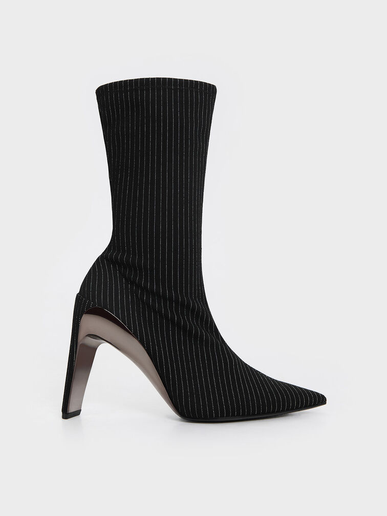 Devon Metallic Striped Blade-Heel Ankle Boots, Dark Grey, hi-res