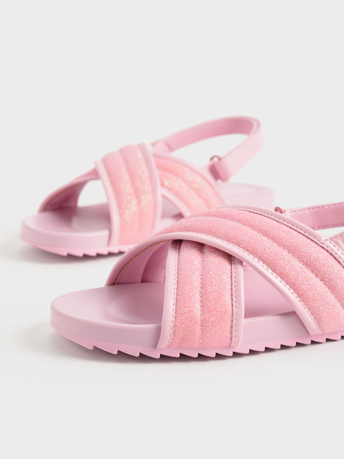 Light Pink Girls' Glittered Back-Strap Sandals - CHARLES & KEITH KH