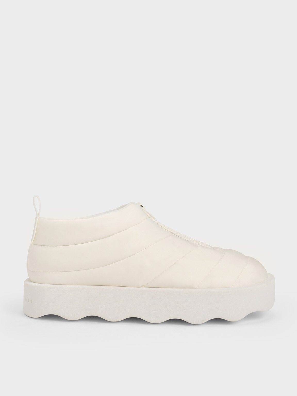 Puffy Nylon Panelled Zip-Up Boots, White, hi-res