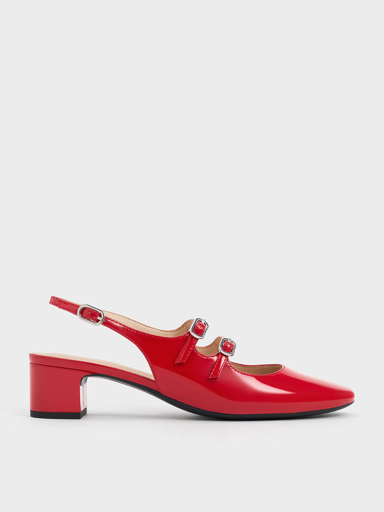 Red Double-Strap Slingback Mary Jane Pumps - CHARLES & KEITH US
