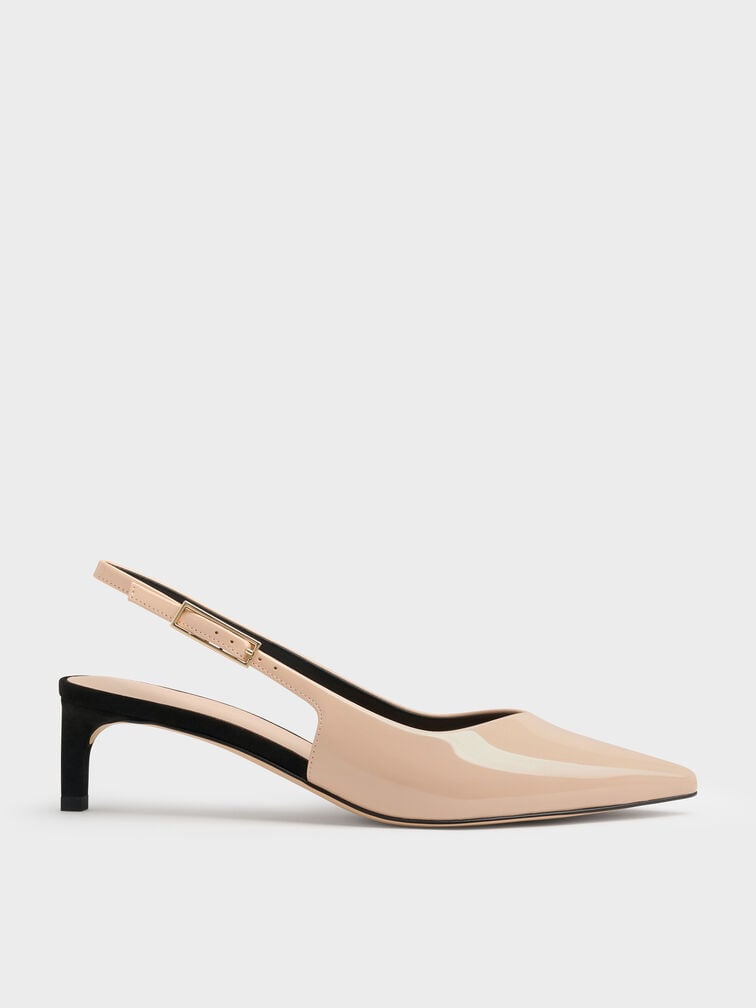 Luciana Patent Slingback Kitten Heels, Nude, hi-res