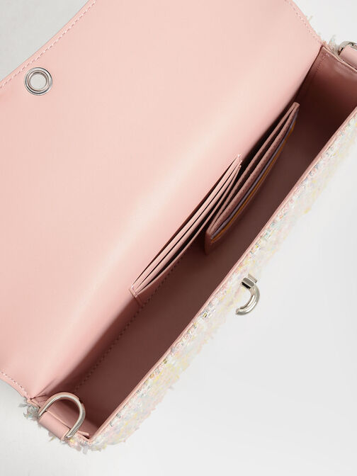 Gift Set: Tweed Shoulder Bag & Card Holder, Pink, hi-res