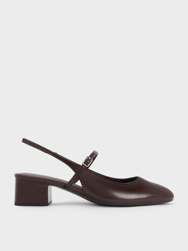 Block-Heel Slingback Mary Jane Pumps, Burgundy, hi-res