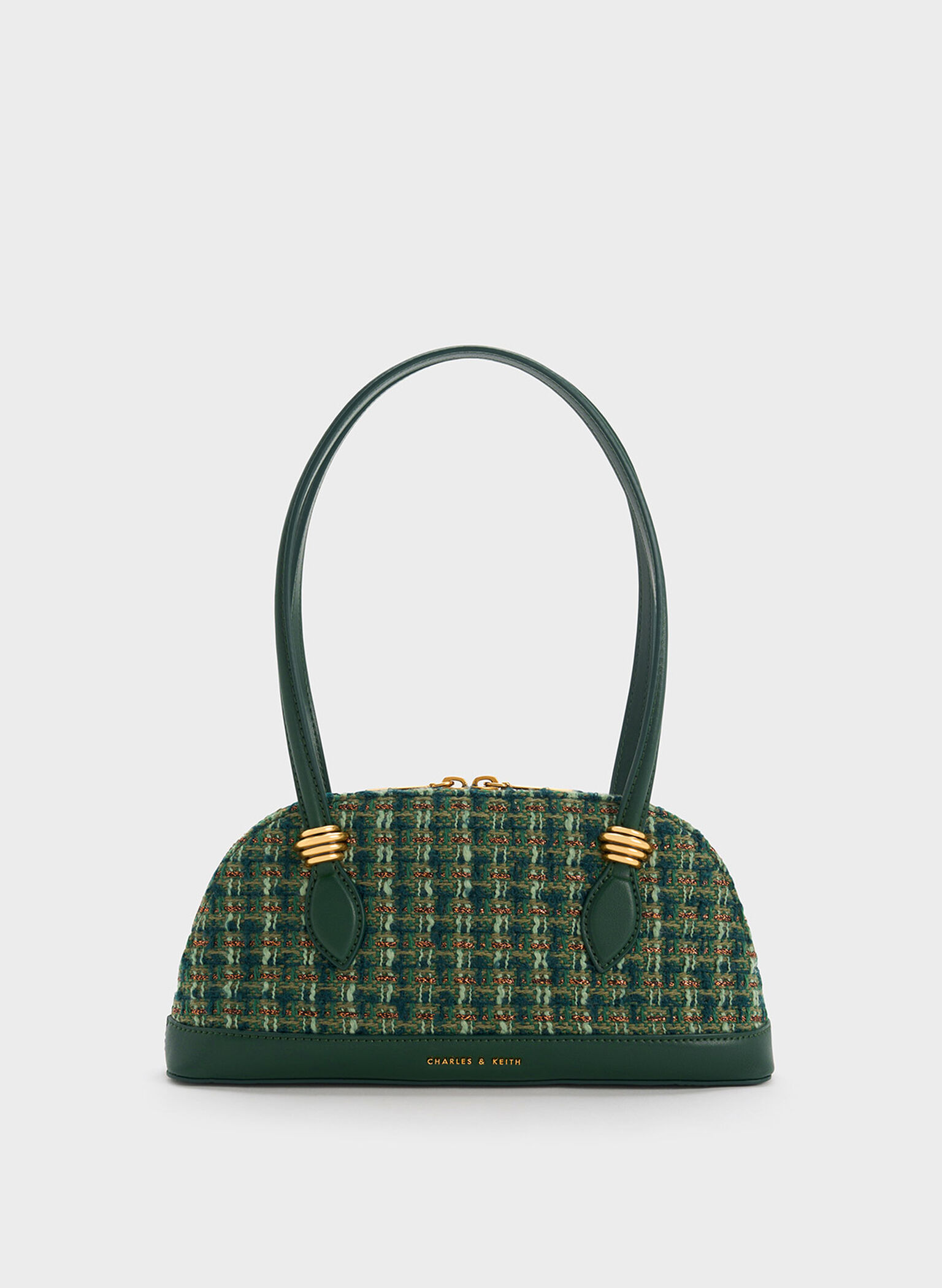 Trudy Tweed Elongated Handle Shoulder Bag, Dark Green, hi-res
