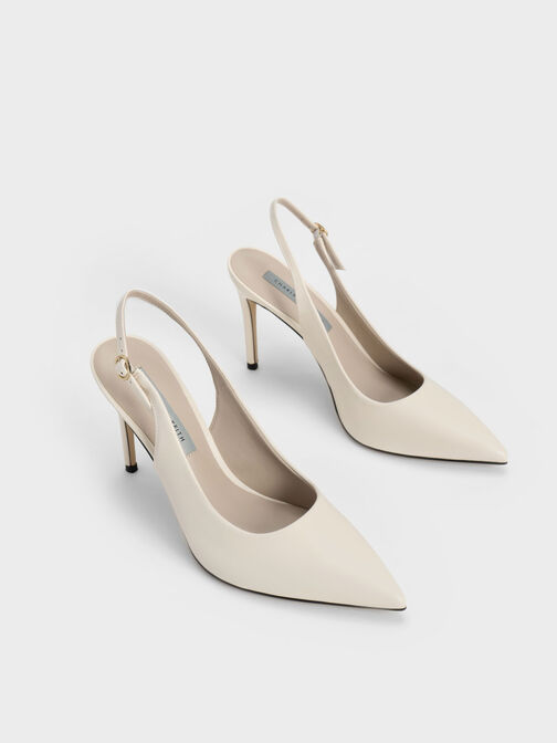 Stiletto Heel Slingback Pumps, Chalk, hi-res