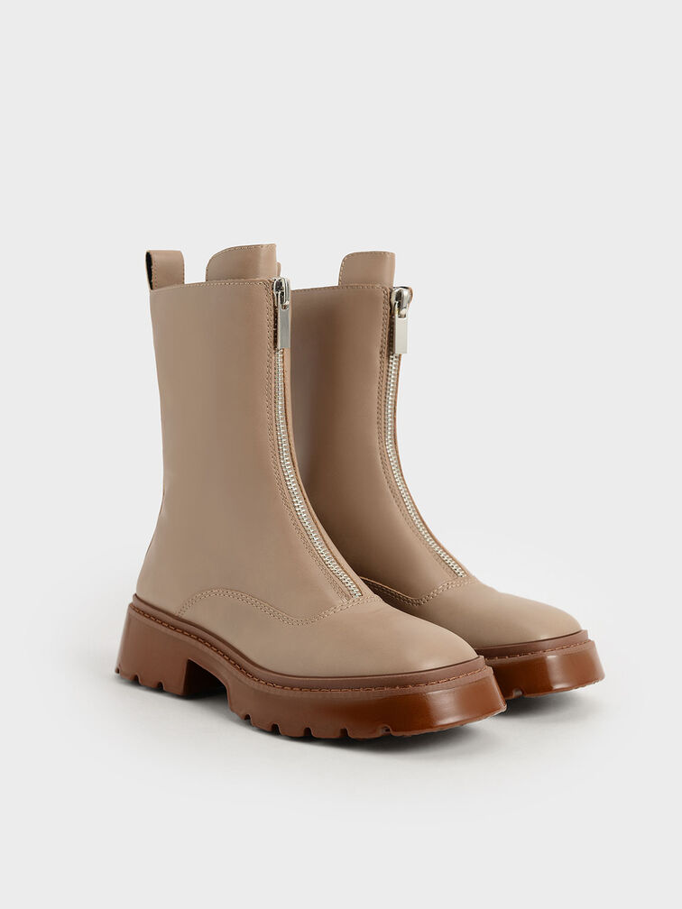 Billie Front-Zip Ankle Boots​, Taupe, hi-res