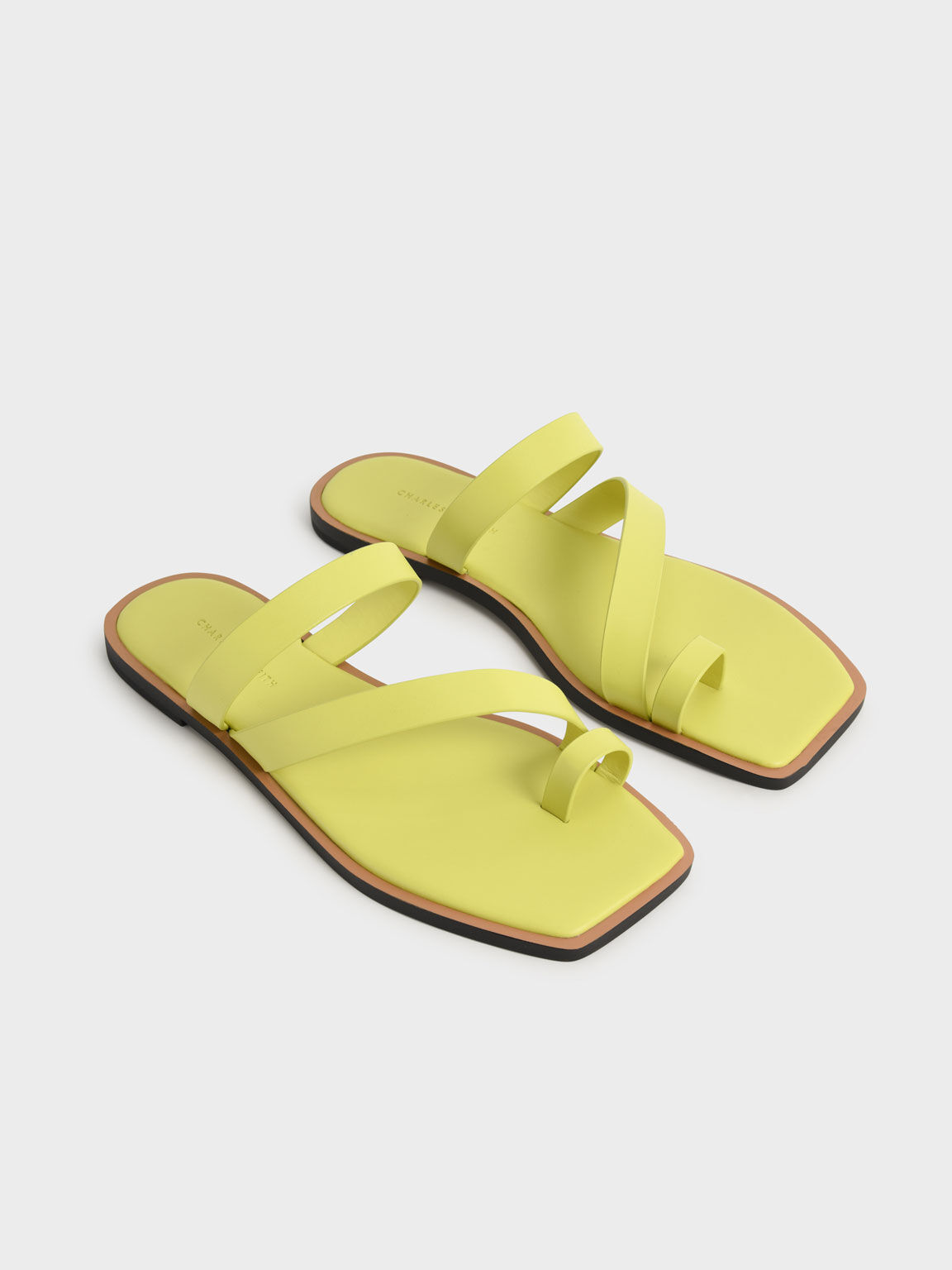 Toe Ring Strappy Slide Sandals, Lime, hi-res