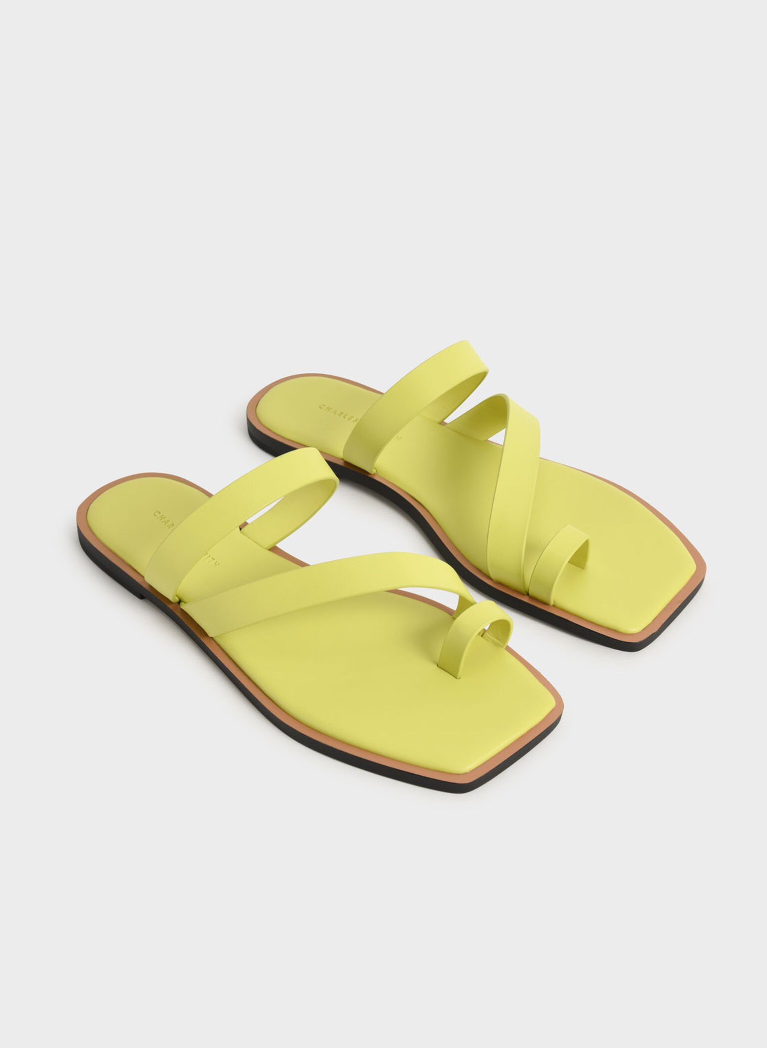 Toe Ring Strappy Slide Sandals, Lime, hi-res