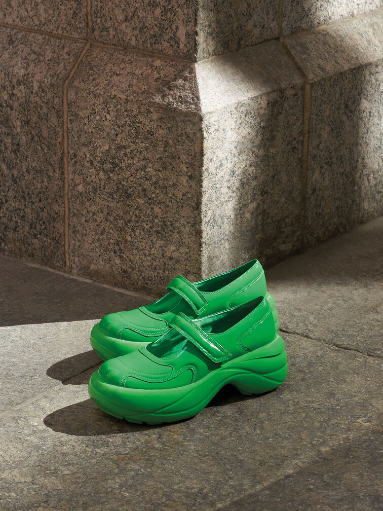 Roony Patent Mary Janes, Green, hi-res